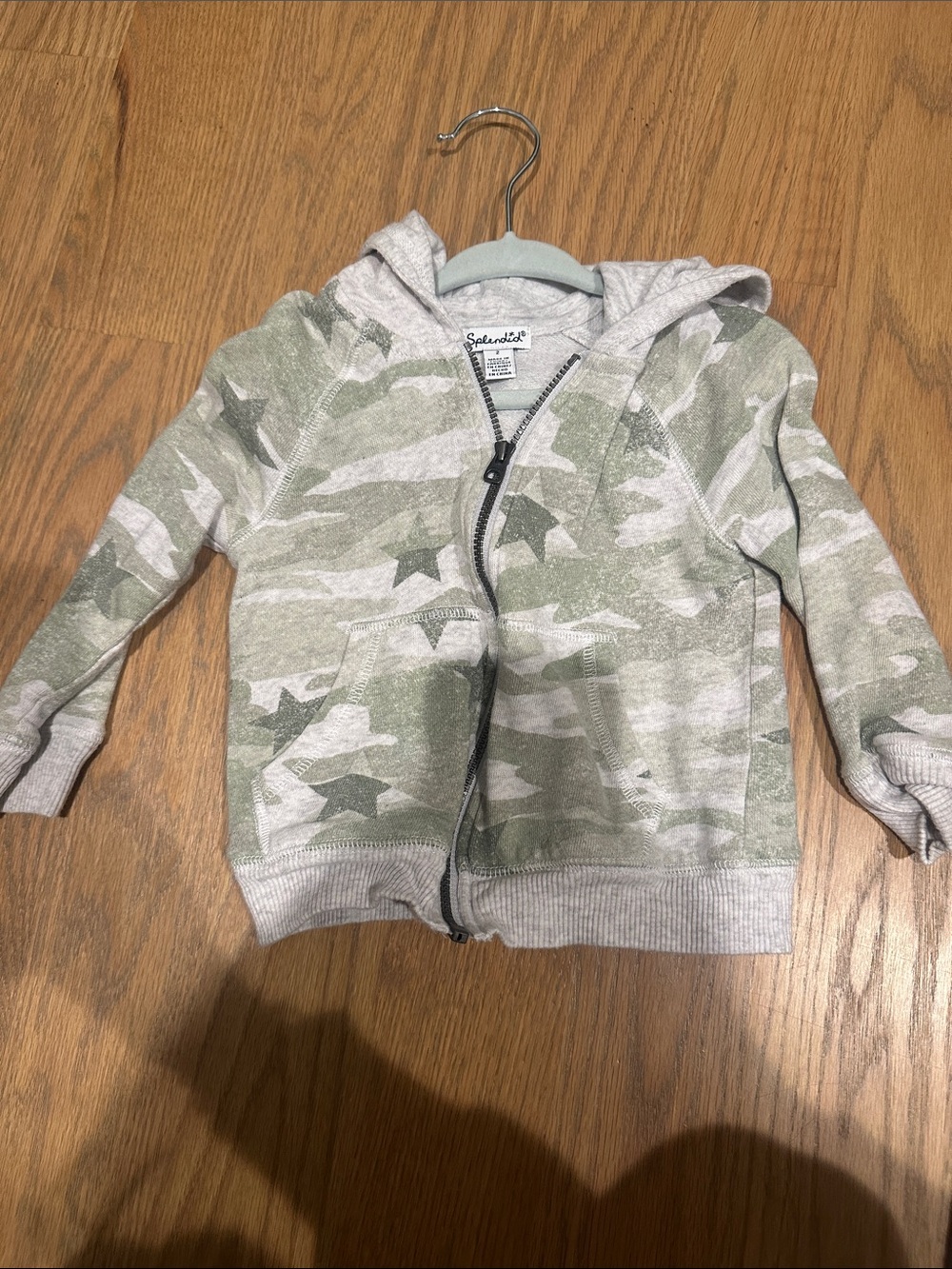 Splendid Kids Olive Green Camo Star Zip Hoodie